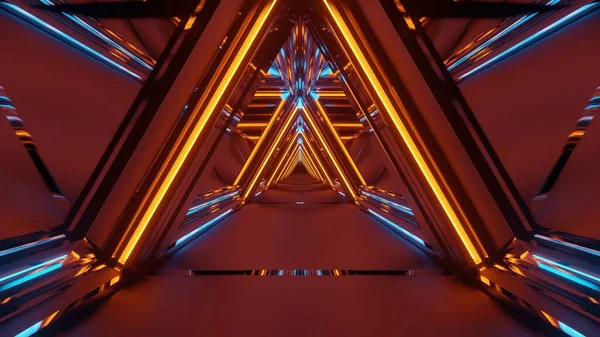 Renkli Neon Işıkların Yakın Plan Çekimi Perspektifte Üçgen Şekiller Oluşturuyor — Stok fotoğraf