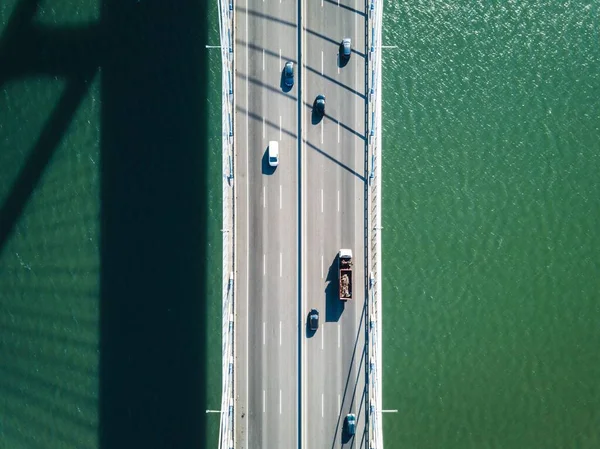 Vista Cima Para Baixo Uma Ponte Sobre Mar Lisboa Portugal — Fotografia de Stock