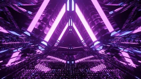Крупный План Фиолетовых Неоновых Огней Образующих Треугольные Формы Перспективе Идеально — стоковое фото