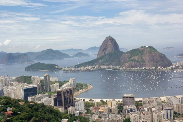 Una Vista Aérea Montaña Sugar Loaf Playa Botafogo Guanabara Bay — Foto de Stock