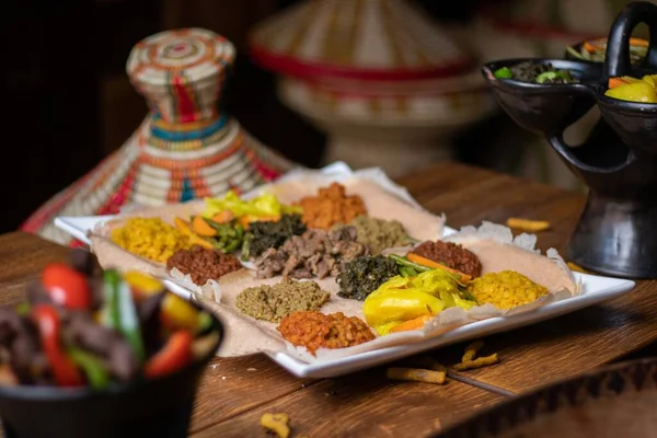 Pain Plat Traditionnel Éthiopien Célèbre Délicieux Injera — Photo