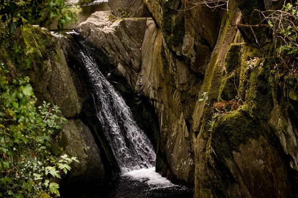 瀑布从岩石上滑落的迷人风景 — 图库照片