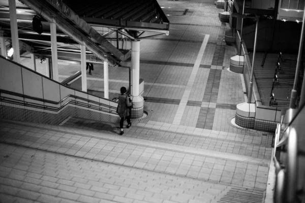 Серая Шкала Человека Лестнице — стоковое фото