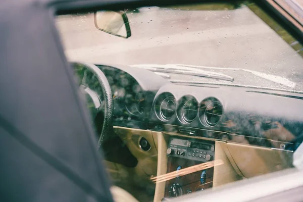 Closeup Car Dashboard Passenger Window Rainy Day — Stock Photo, Image