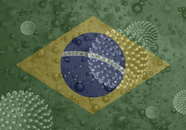 Простая Иллюстрация Флага Бразилии Вирусными Клетками Различных Форм Размеров — стоковое фото