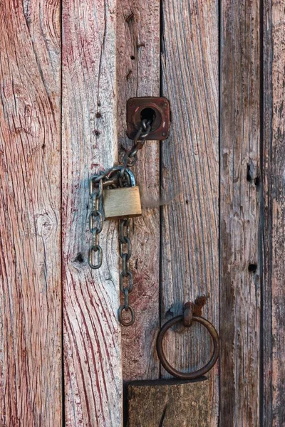 Vieille Altérée Porte Bois Avec Poignée Porte Métal Verrouille — Photo