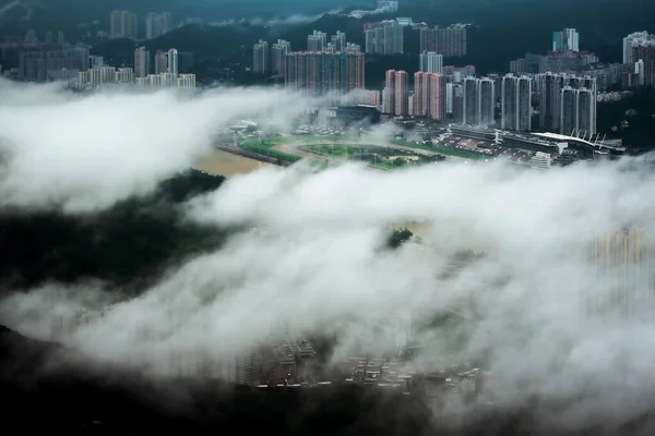 Fascinerande Antenn Utsikt Över Hong Kong Hong City Genom Molnen — Stockfoto