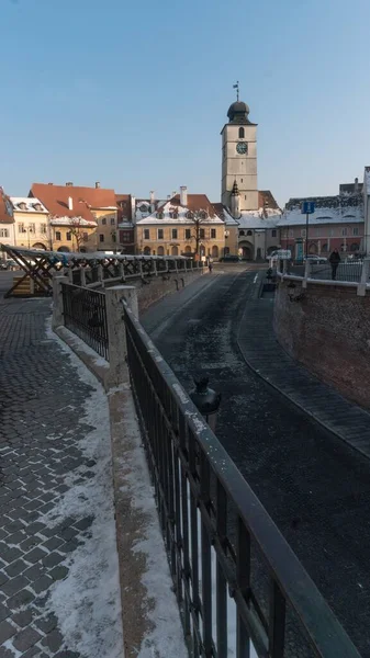 Sibiu Roemenië Jan 2020 Stadsklok Raadstoren Sibiu Roemenië — Stockfoto