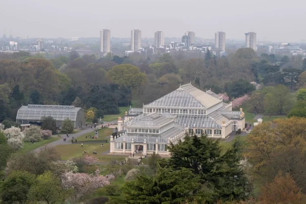 英国伦敦 2019年4月16日 从大塔拍摄的邱园棕榈屋的航景 — 图库照片