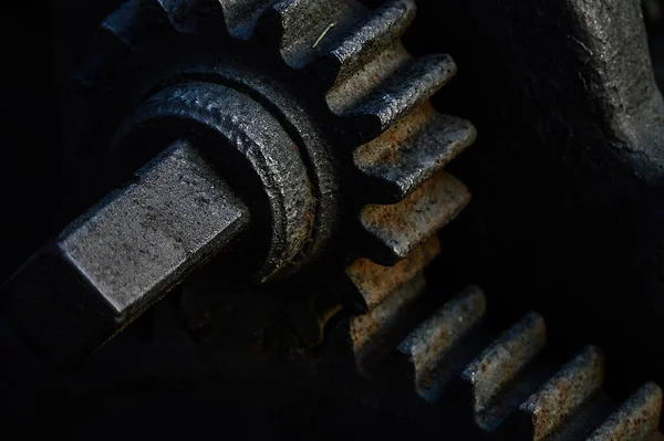 Gros Plan Roues Dentées Rouillées Vieux Mécanisme — Photo