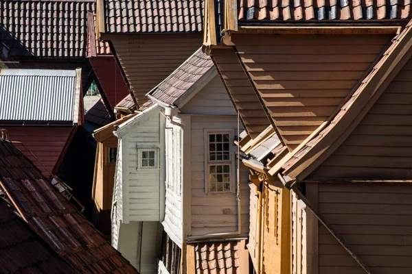 Bergen Noruega 2015 Barrio Histórico Bryggen Sin Gente Mostrando Casas — Foto de Stock