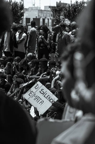 Almerie Španělsko Června 2020 Skupina Afro Demonstrantů Proti Rasismu Mottem — Stock fotografie