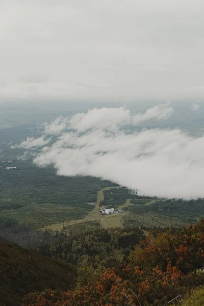 霧の多い山の垂直ショット — ストック写真