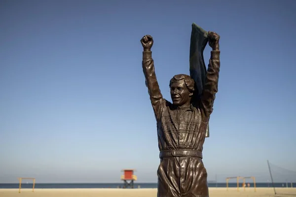 Rio Janeiro Brazil Jul 2020 Brons Staty Ayrton Senna Håller — Stockfoto