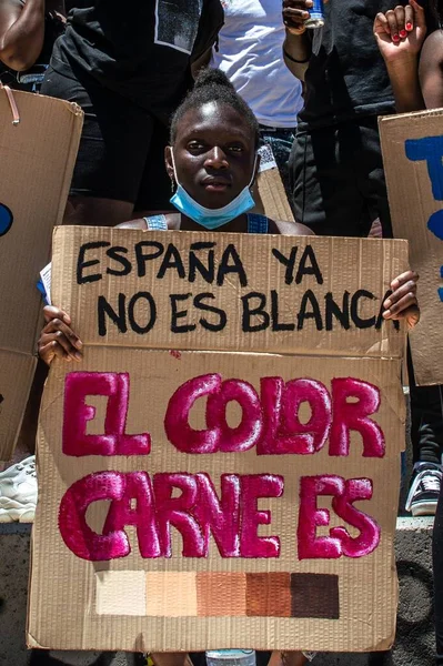 Almeria España Junio 2020 Junio 2020 Grupo Manifestantes Afro Contra — Foto de Stock