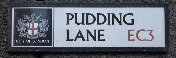 Londres Reino Unido Abr 2019 Letrero Callejero Pudding Lane Londres — Foto de Stock