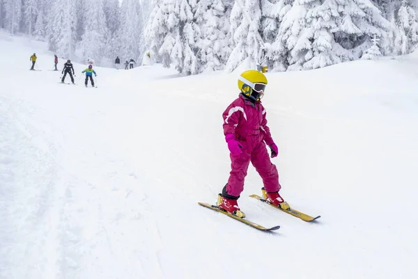 Een Jonge Skiër Bergafwaarts Met Een Prachtig Winterlandschap Achtergrond — Stockfoto