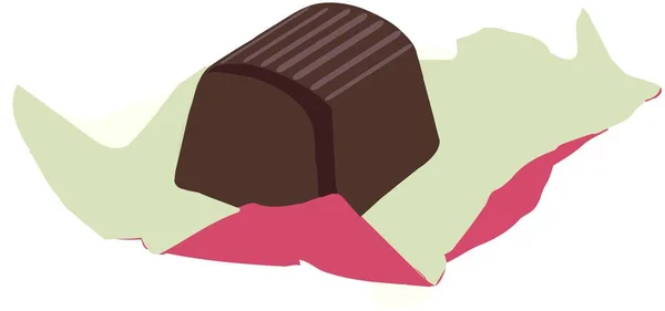 Illustrazione Pezzo Cioccolato Con Involucro Rosso Uno Sfondo Isolato — Foto Stock