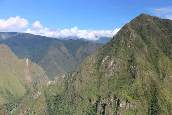 Widok Historycznym Miejscu Machu Picchu Znajduje Się Górach Andes Peru — Zdjęcie stockowe