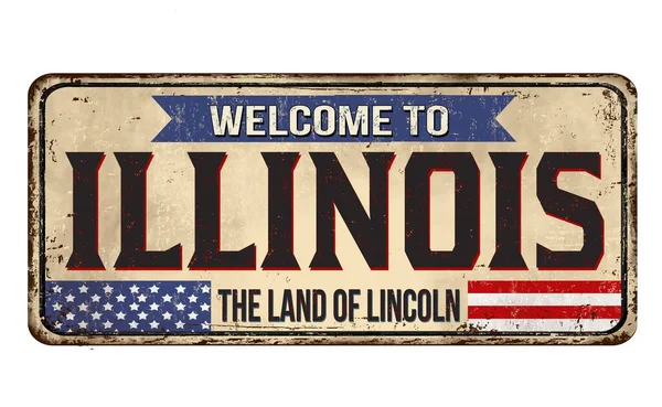 Välkommen Till Illinois Landet Lincoln Vintage Rostig Metall Tecken Isolerad — Stockfoto