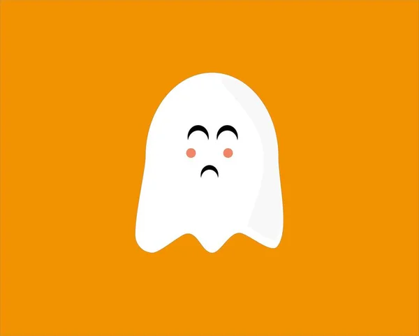 Una Ilustración Triste Icono Fantasma Blanco Aislado Sobre Fondo Naranja — Foto de Stock