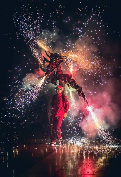 Valencia Espanha Outubro 2019 Apresentação Evento Cultural Com Fogos Artifício — Fotografia de Stock