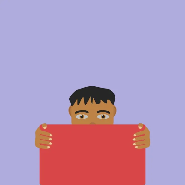 Obrázek Muže Držícího Červený Plakát Volným Prostorem Pro Text — Stock fotografie