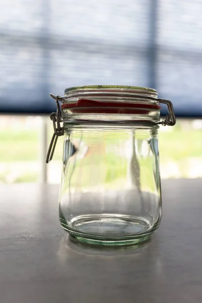 Closeup Shot Glass Bank Grey Table — Stock Photo, Image