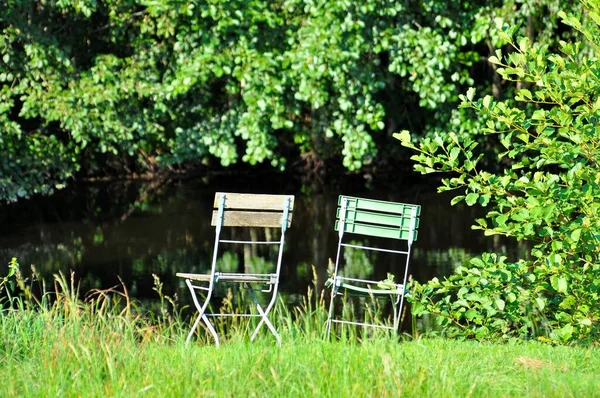 Wooden Folding Chairs Garden — Stock Photo, Image