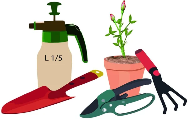 Illustration Outils Jardinage Pot Fleurs Sur Fond Isolé — Photo