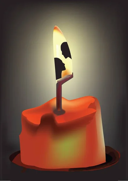 Illustrazione Verticale Una Candela Arancione Accesa Sfondo Grigio — Foto Stock