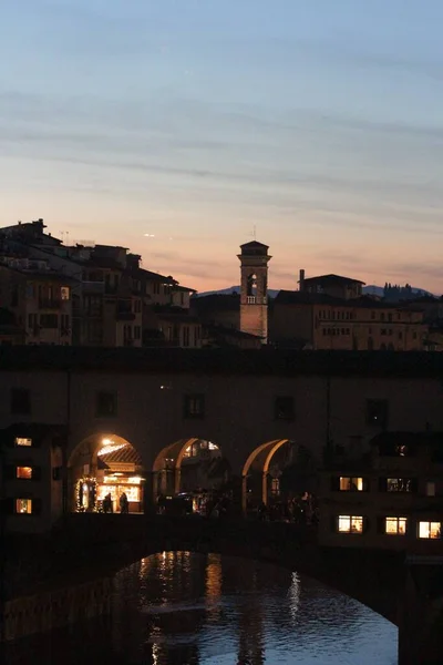 Oude Brug Nachts Florence Italië — Stockfoto