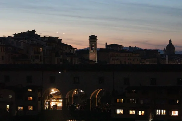 Viejo Puente Noche Florencia Italia — Foto de Stock