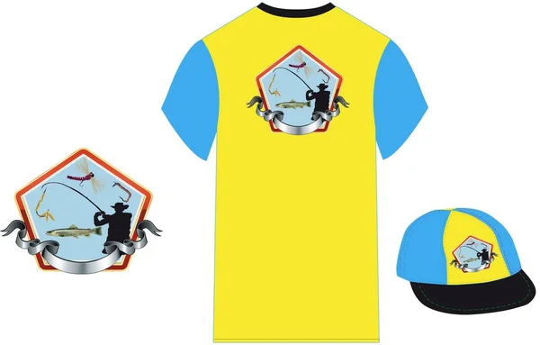 漁業関連のステッカー Tシャツ キャップの概念図 — ストック写真