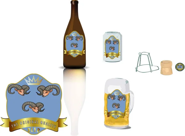 Illustrazione Una Bottiglia Birra Bicchiere Cappuccio Con Logo Capre Selvatiche — Foto Stock