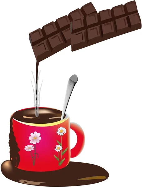 Illustration Une Tasse Chocolat Versée Partir Une Barre Chocolat Sur — Photo