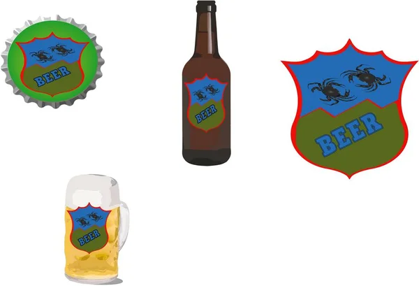 Uma Ilustração Conceitual Uma Garrafa Cerveja Vidro Boné Com Caranguejos — Fotografia de Stock