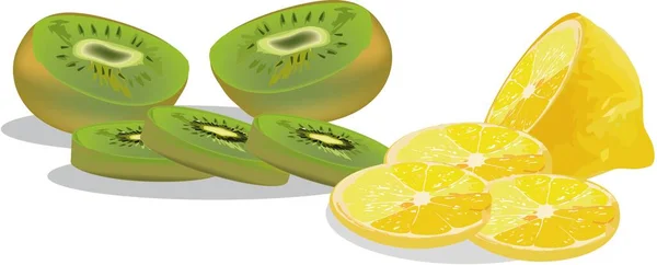 Eine Illustration Von Zitronen Und Kiwi Scheiben Isoliert Auf Weißem — Stockfoto