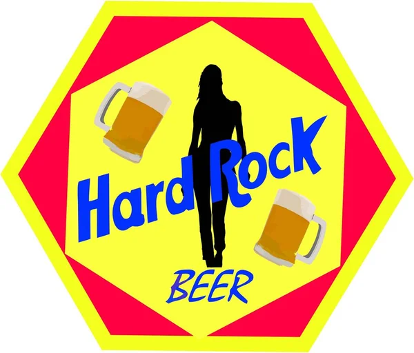 Uma Ilustração Adesivo Com Tema Cerveja Com Hard Rock Escrito — Fotografia de Stock