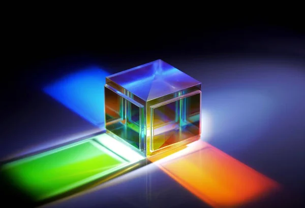 Close Espectro Luz Refletido Partir Cubo Cristal — Fotografia de Stock