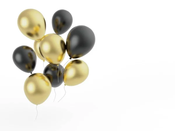 Rendering Black Gold Balloons Isolated White Background — Stock Photo, Image