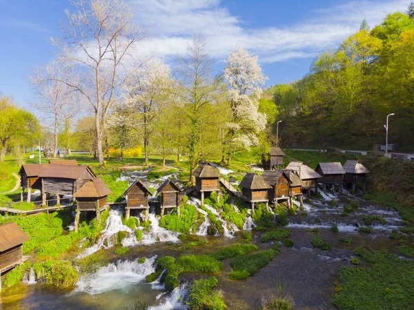 Vista Aérea Para Cachoeira Pliva Jajce Bósnia Herzegovina — Fotografia de Stock