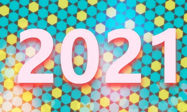 Abstrakcyjne Niebiesko Żółte Tło Różowymi Numerami Tworzącymi 2021 — Zdjęcie stockowe