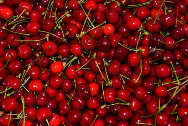 Sebuah Foto Close Dari Banyak Ceri Merah Bercampur Satu Sama — Stok Foto