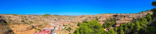 Een Panoramisch Beeld Van Een Prachtig Uitzicht Het Stadje Alcorisa — Stockfoto