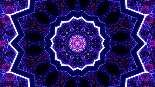 Графічна Ілюстрація Фіолетових Неонових Вогнів Симетричній Формі Мандали Чорному Тлі — стокове фото
