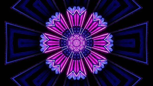 Digitální Ilustrace Fialových Neonových Světel Symetrickém Tvaru Mandaly Černém Pozadí — Stock fotografie