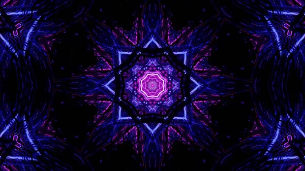 Illustration Numérique Néons Violets Forme Mandala Symétrique Sur Fond Noir — Photo