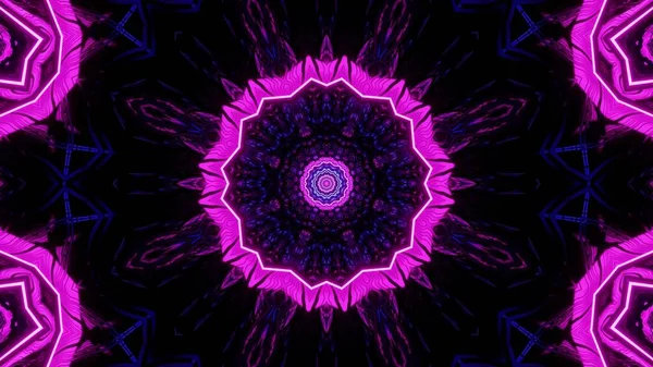 Een Digitale Illustratie Van Paarse Neonlampen Een Symmetrische Mandala Vorm — Stockfoto