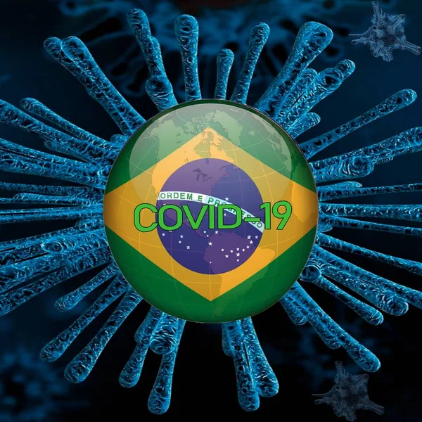 Eine Darstellung Einer Coronavirus Zelle Mit Der Flagge Brasiliens Das — Stockfoto